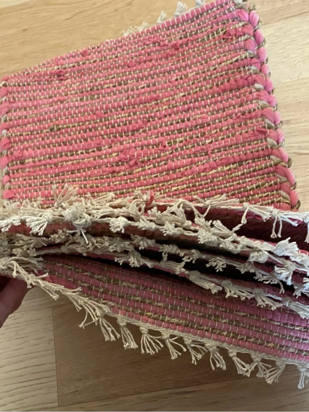 Rustic Pink & Jute Cord Rug Placemats Set of 6